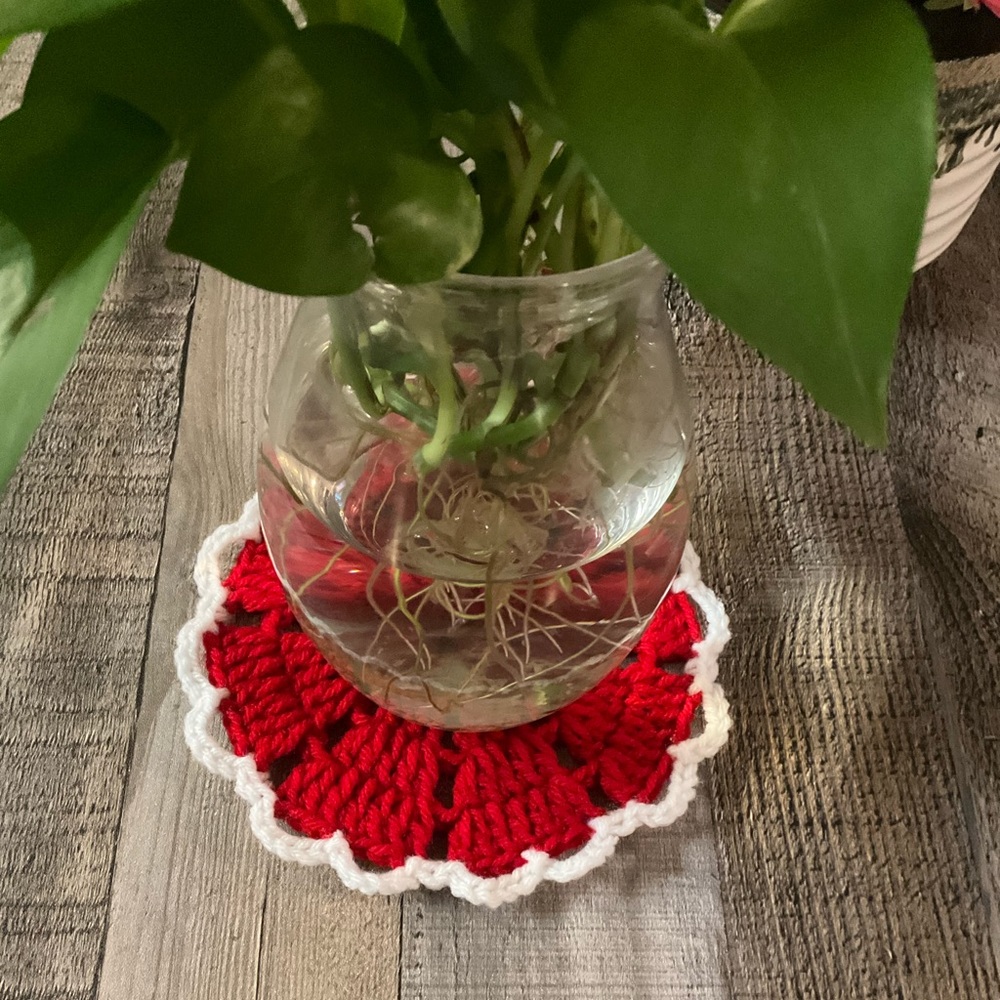 Handmade Crochet Valentine’s Day Heart Coasters 4 Pack - Picture 4 of 7